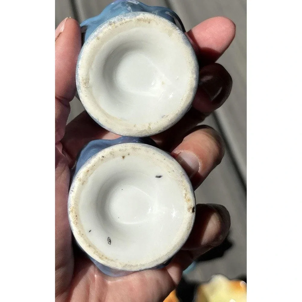 Vintage Lustre Open Salt Cellars‎ dessert Bowls Orange Blue floral Set Of 6